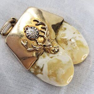 ~RARE~ ANTIQUE B.P.O.E. PENDANT ~ DOUBLE ELKS TOOTH in GOLD w/Enameled 11th Hour